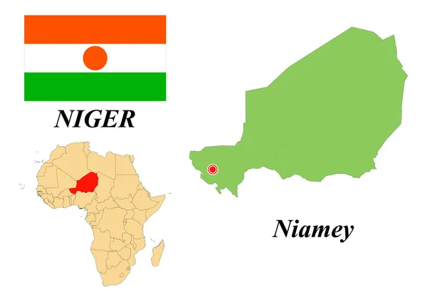República Níger Capital Niamey Bandera Níger Mapa Del Continente Africano — Vector de stock