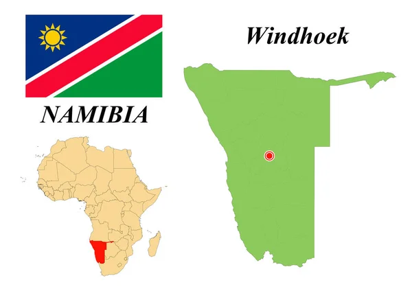 República Namibia Capital Windhoek Bandera Namibia Mapa Del Continente Africano — Vector de stock