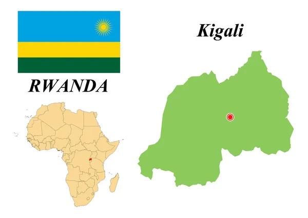 Republic Rwanda Capital Kigali Flag Rwanda Map Continent Africa Country — Stock Vector