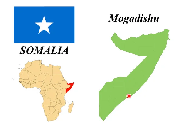 República Federal Somalia Capital Mogadiscio Bandera Somalia Mapa Del Continente — Vector de stock