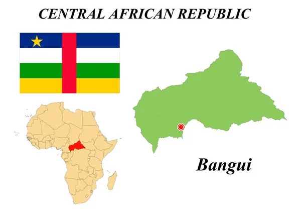 República Centroafricana Capital Bangui Bandera República Centroafricana Mapa Del Continente — Vector de stock