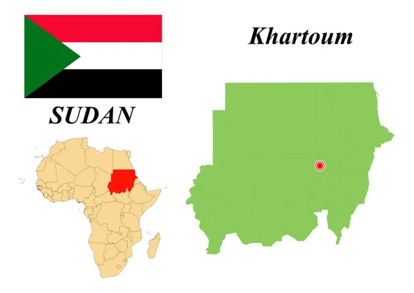 Republiek Soedan Hoofdstad Khartoem Vlag Van Soedan Kaart Van Het — Stockvector