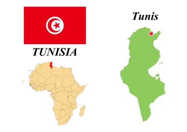 Republika Tunezyjska Stolica Tunezji Flaga Tunezji Mapa Kontynentu Afrykańskiego Granicami — Wektor stockowy