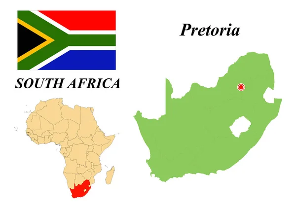 South africa. The Capital Is Cape Town. Flag of South Africa. Map of the continent of Africa with country borders. Vector graphics.