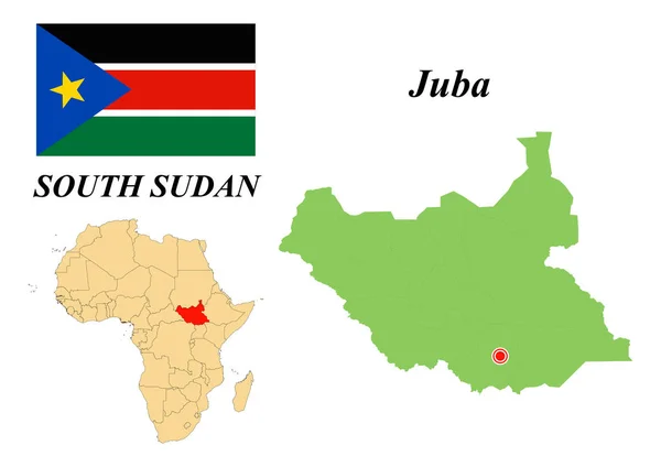 Republic South Sudan Capital Juba Flag Republic South Sudan Map — Stock Vector