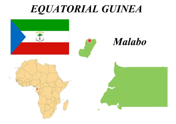 República Guinea Ecuatorial Capital Malabo Bandera Guinea Ecuatorial Mapa Del — Vector de stock