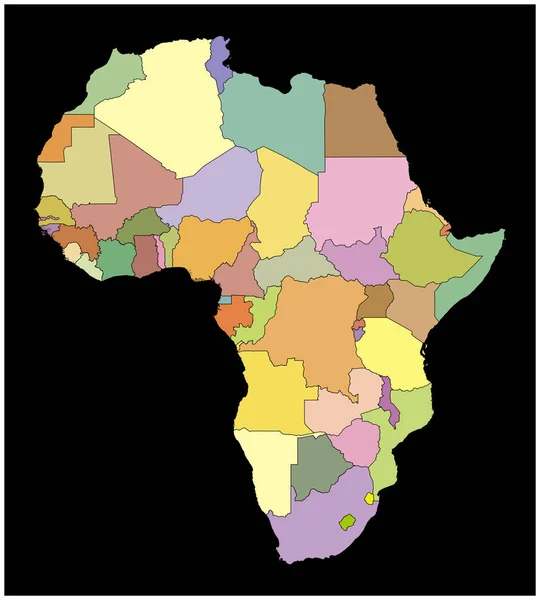 Color Image Continent Africa Black Background Colored Silhouette Country Borders — Stok Vektör