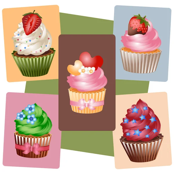 Colorful Confectionery Products Sweet Dessert Small Cake Cupcake Set Creativity — Stock Vector