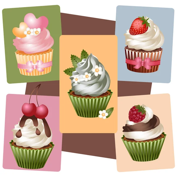 Realistic Vector Illustrations Cupcakes Sweets His Birthday Set Holidays Creativity — Stock Vector