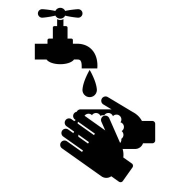Ellerini yıka. Deri dezenfeksiyonu, musluğun altında sabunla yıkanan anti bakteriyel el, kişisel hijyen. Vektör grafikleri. COVID-19 virüsü. Koronavirüsün önlenmesi.
