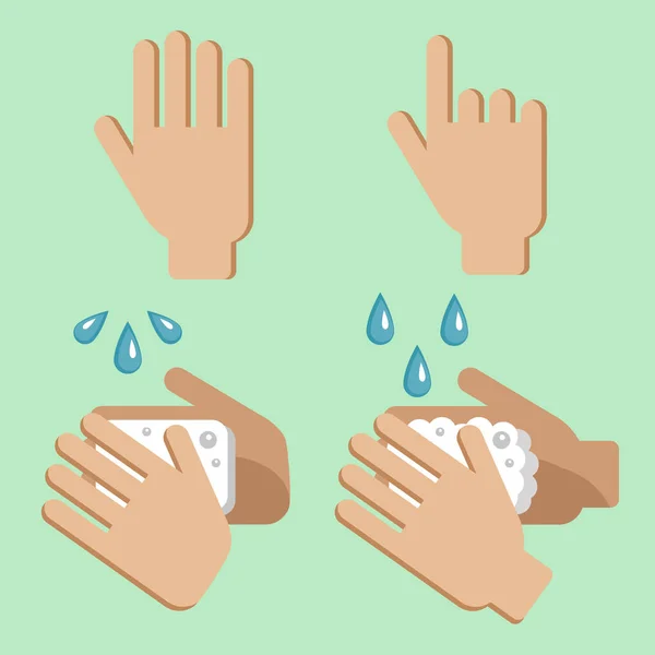 用肥皂洗手 对眼镜蛇 19型眼镜蛇病的基本保护措施 卫生和清洁 预防结肠炎 防止细菌和细菌侵害 手的形象 — 图库矢量图片