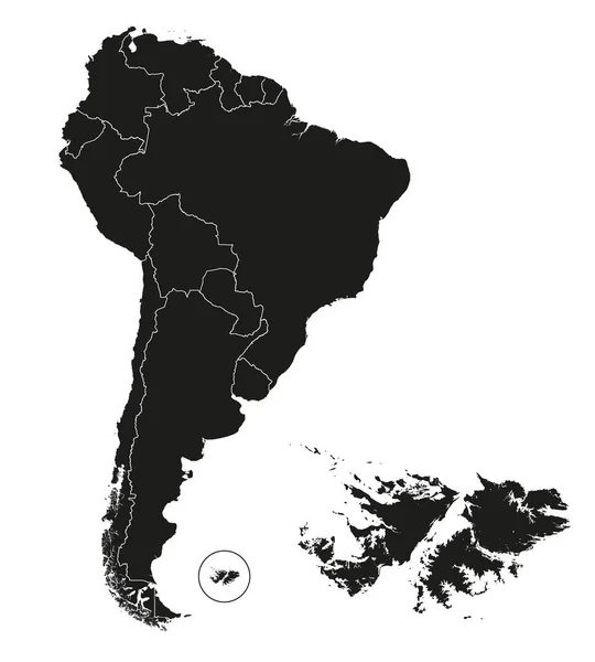 Mapa Altamente Detalhado Continente América Sul Das Ilhas Malvinas Brasil —  Vetores de Stock