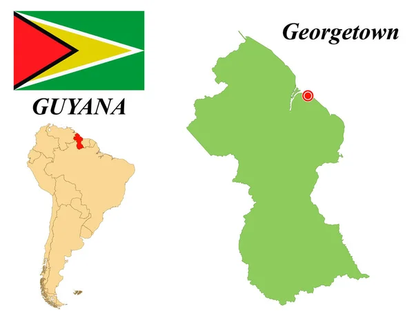 Kooperativa Republiken Guyana Huvudstaden Georgetown Guyanas Flagga Karta Över Kontinenten — Stock vektor