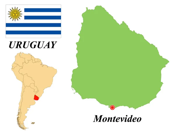 Östra Republiken Uruguay Montevideo Huvudstad Uruguays Flagga Karta Över Kontinenten — Stock vektor
