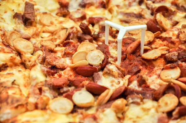 Bir kap dolusu et ve peynirli pizza..