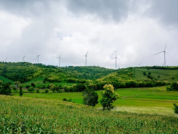 Wind Turbines Green Hill — Stock Photo, Image