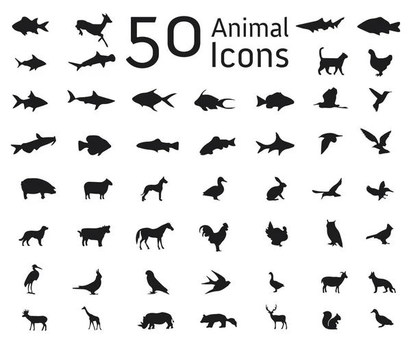 Set van 50 dierlijke pictogrammen — Stockvector