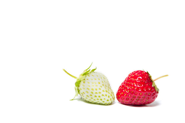 Красная и зеленая клубника на белом фоне
