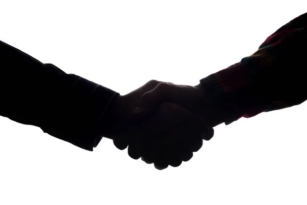 Handshake of two men, businessman and worker - horizontal silhouette — Stock Photo, Image