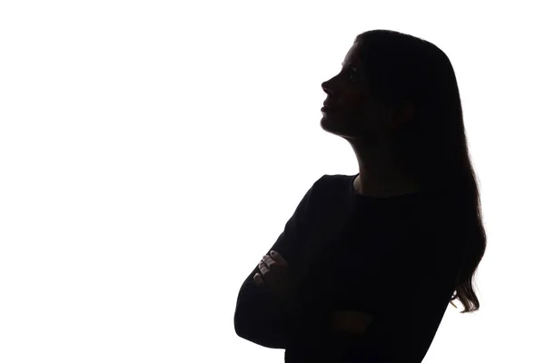 Portre güzel genç kız konsepte bakıyor - siluet, izole