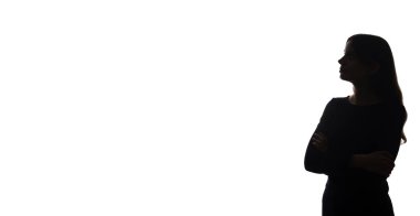 Portre güzel genç kız konsepte bakıyor - siluet, izole