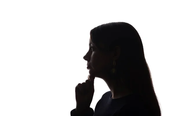 Retrato Una Hermosa Joven Buscando Concepto Símbolo Del Pensamiento Los — Foto de Stock