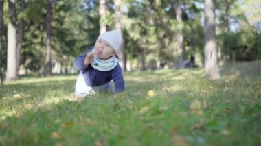 Bebek Parkı ve yiyor çimenlerin üzerinde sürünerek bırakır.