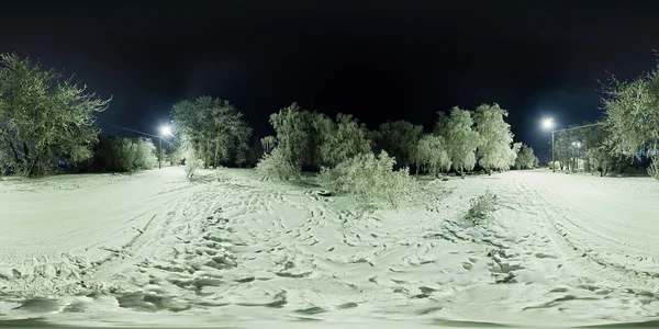 Küresel panorama kış orman ve fenerler olan yol 