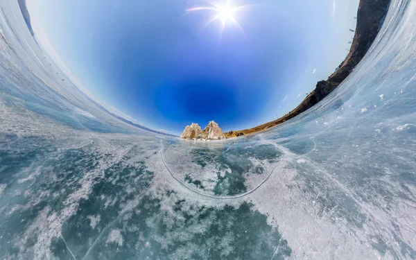 Spherical Panorama Shaman Rock or Cape Burhan on Olkhon Island i — Stock Photo, Image
