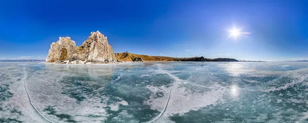 Panorama 360 degree Shaman Rock or Cape Burhan on Olkhon Island — Stock Photo, Image