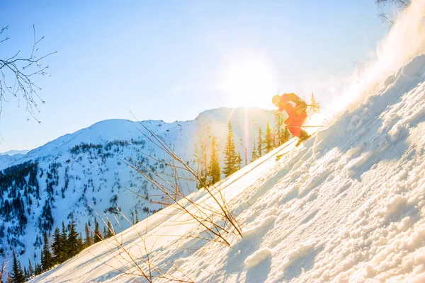 M ışığında dağın üzerinden Freerider kayakçı iner