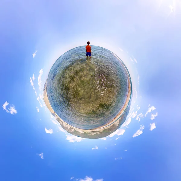 Spherical panorama 360 180 man standing in the sea — Stock Photo, Image