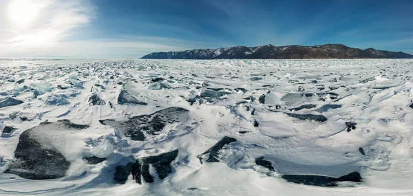 일몰에 호수 바이칼의 블루 허의 파노라마 — 스톡 사진