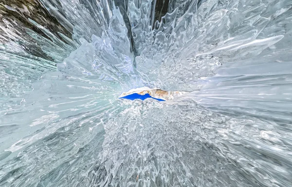 Panorama Amanhece Uma Caverna Gelo Com Icicles Baikal Olkhon — Fotografia de Stock