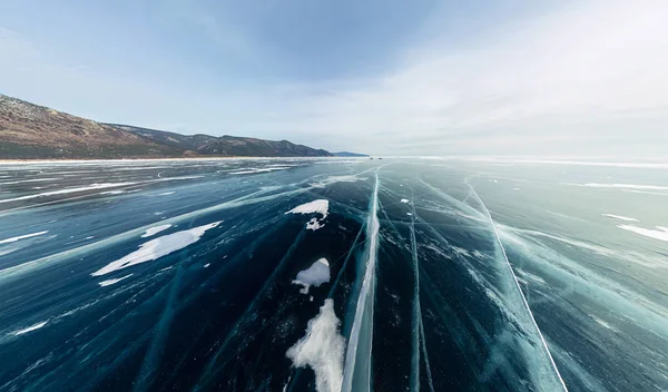 Incrinature Panorama Ghiaccio Azzurro Del Lago Baikal Olkhon — Foto Stock