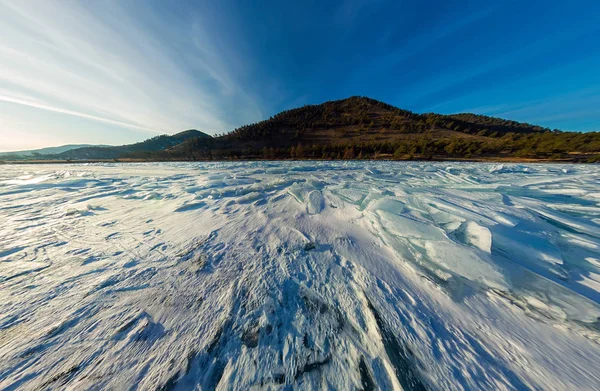 Panorama de las jorobas azules del lago Baikal al atardecer — Foto de Stock