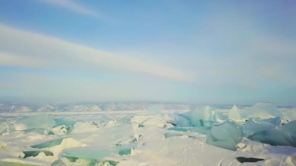 Χειμώνα Παγωτό Hummocks Λίμνη Βαϊκάλη Μια Μικρή Θάλασσα Αεροφωτογραφίες — Αρχείο Βίντεο