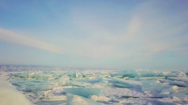 Hummocks Ghiaccio Invernale Lago Baikal Piccolo Mare Fotografia Aerea — Video Stock