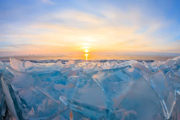 Morning landscape blue transparent hummocks at dawn, lake Baikal Russia Siberia — 스톡 사진