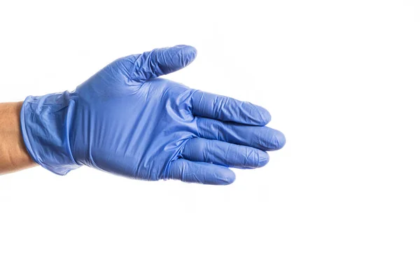 Mano de las personas en guantes de goma coloridos médicos, aislar sobre fondo blanco — Foto de Stock