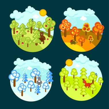 Mevsim kış, Sonbahar, yaz, Bahar vektör