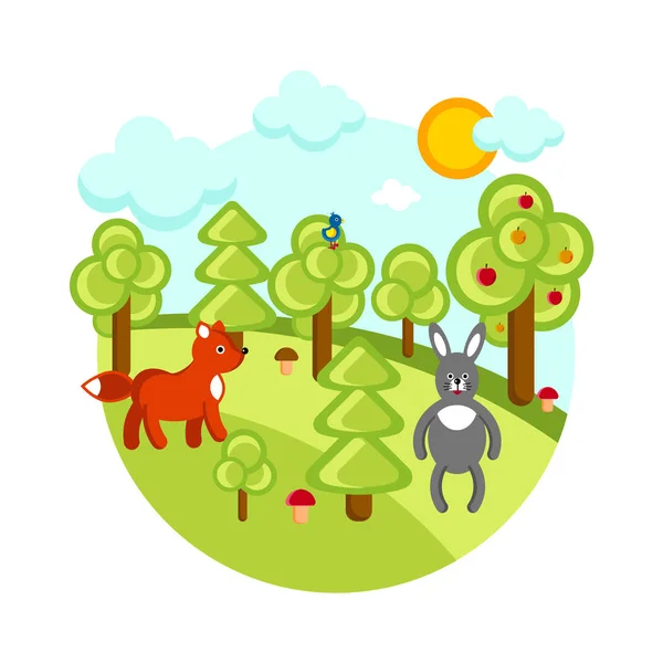 Tilki, tavşan, orman vektör