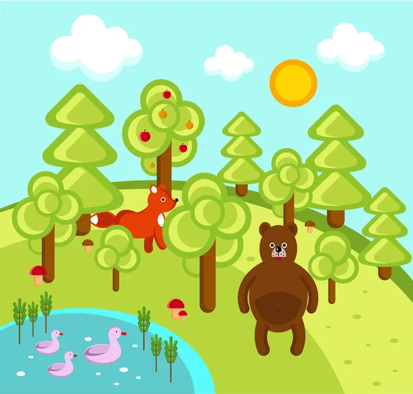 Tilki, ayı, doğa vektör