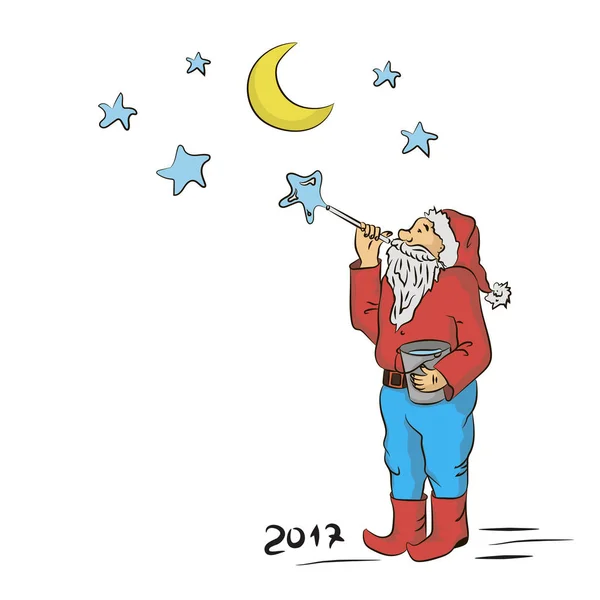 Papai Noel soprando Natal estrelas vetor — Vetor de Stock