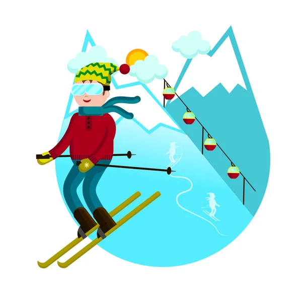 Skiër, berg, downhill, vector — Stockvector