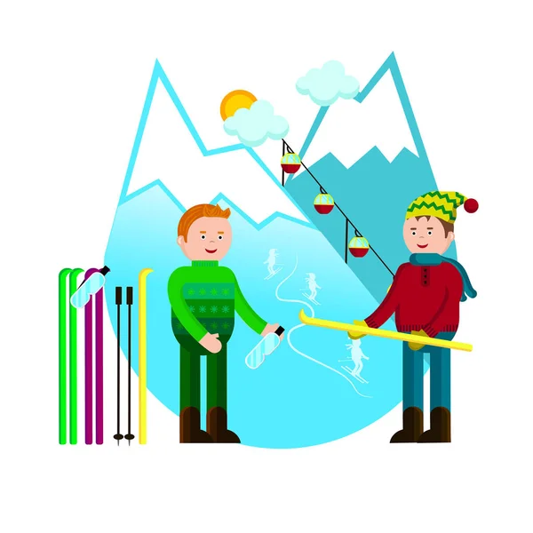 Berge, Skifahrer, Skifahrer — Stockvektor