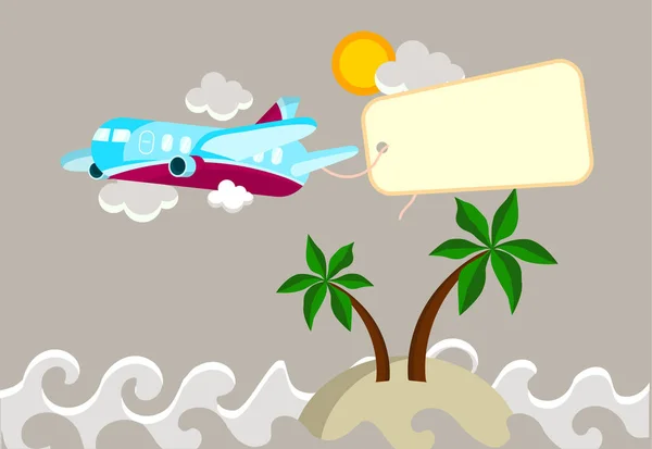 Deniz ve ada vektör uçak uçar