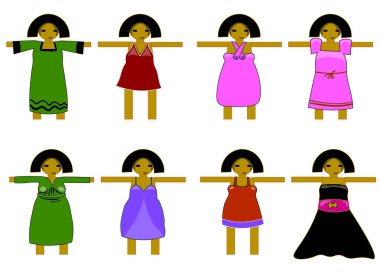 Elbise farklı sürümleri ile kız modeli.