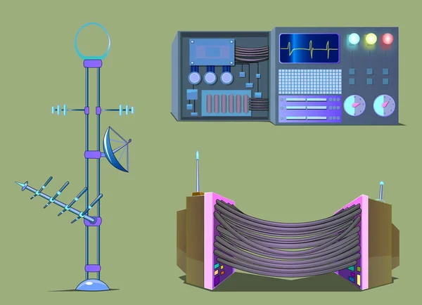 Het beeld van de drie objecten worden van elektronische apparatuur. — Stockvector