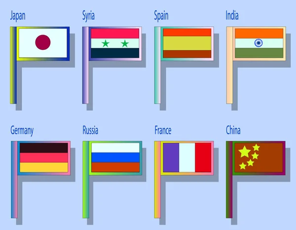Eine Reihe verschiedener Flaggen von Ländern, die sich in horizontalen Reihen befinden. — Stockvektor